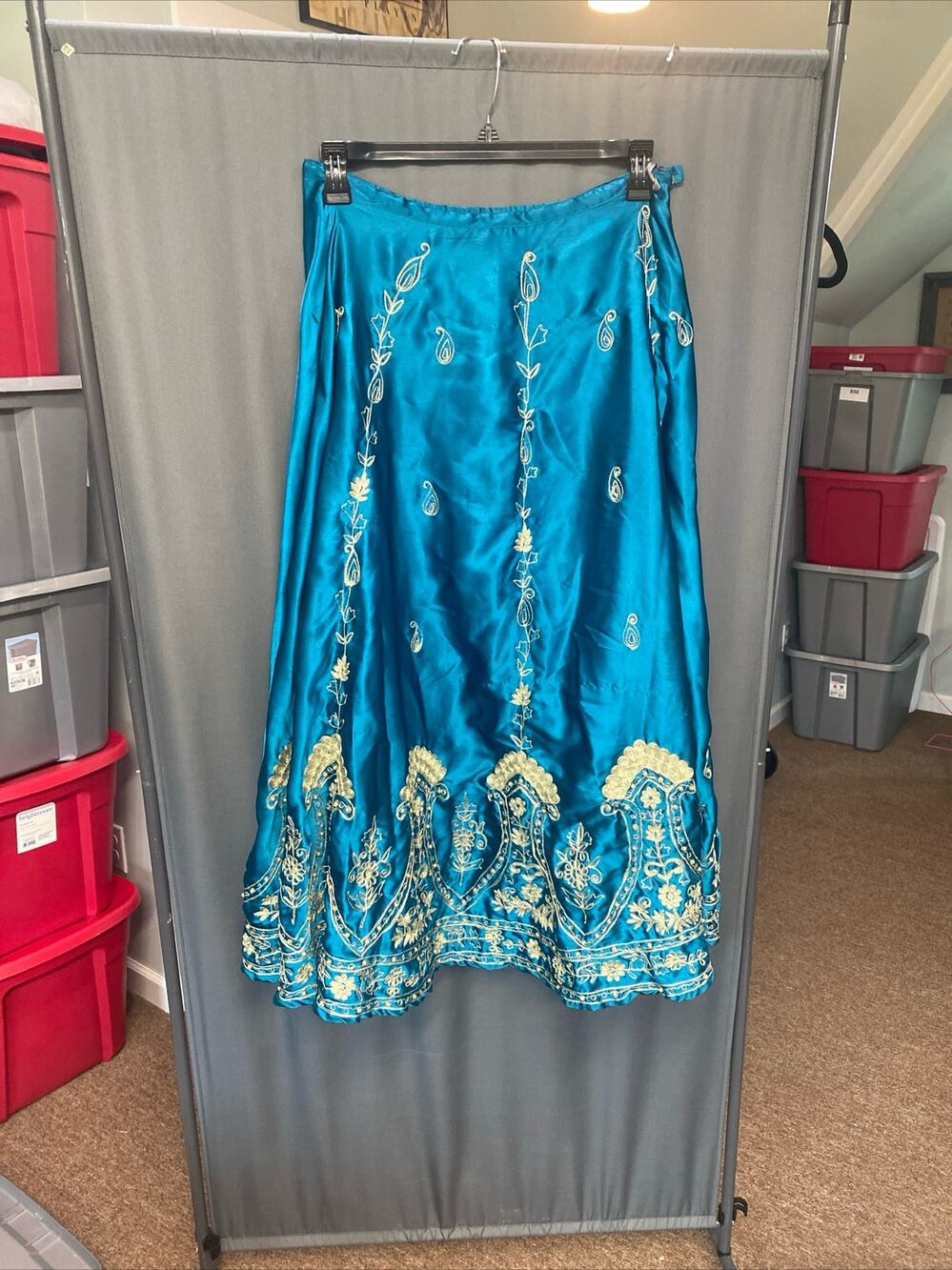Soft Surroundings peacock teal Indian embroidered vintage medium  (b57)
